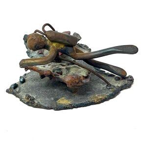 Bronze SCUBA DIVER Handmade ART Brutalist Industrial Diving Shipwreck, Miniature